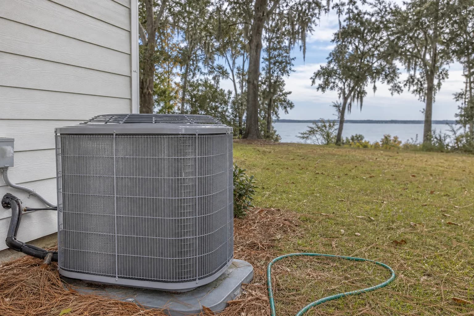 AC unit being maintained at a Daphne Mobile Bay home, install detail, fall
