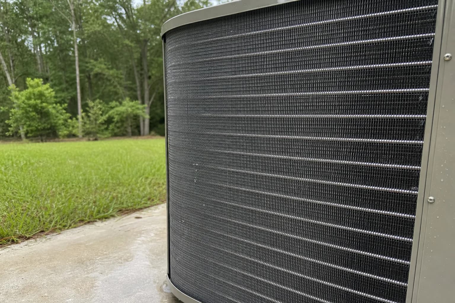 AC unit being maintained at a Stapleton inland Baldwin County home, standing-distance view, summer