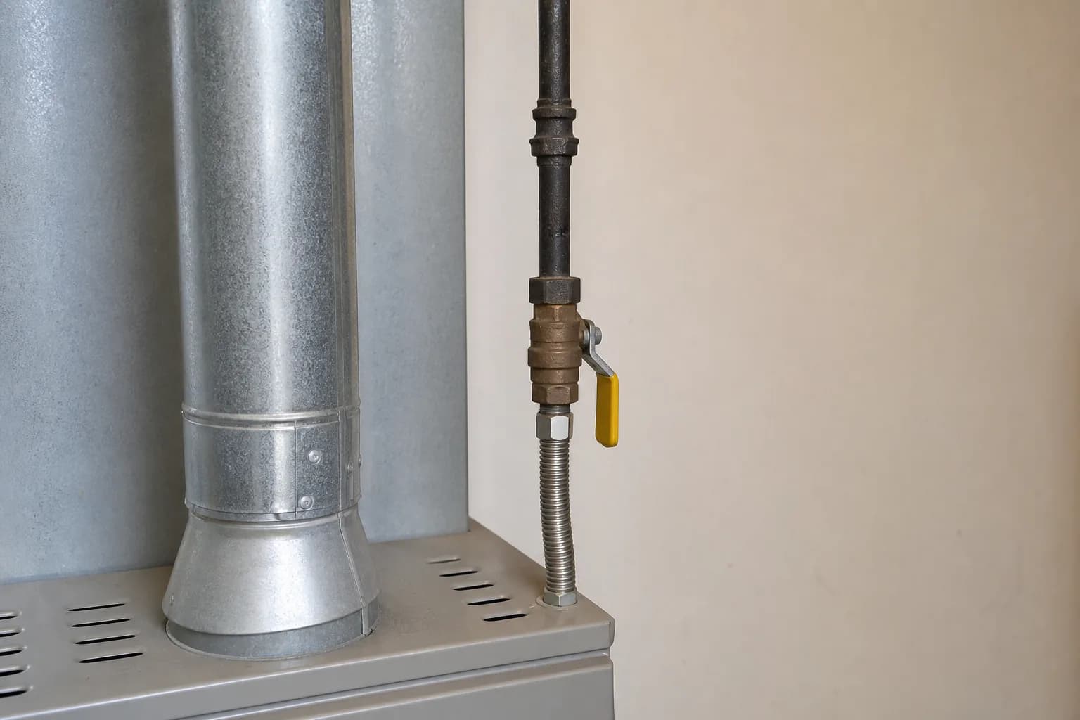 Gas furnace being serviced in a Summerdale home mechanical room, indoor detail