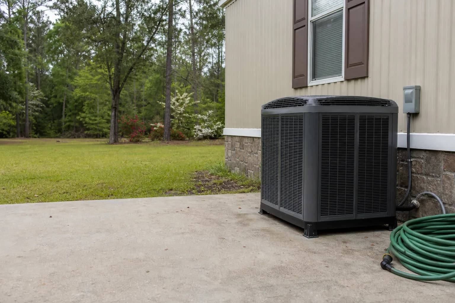 AC unit being maintained at a Baldwin County inland Baldwin County home, tune-up view, spring