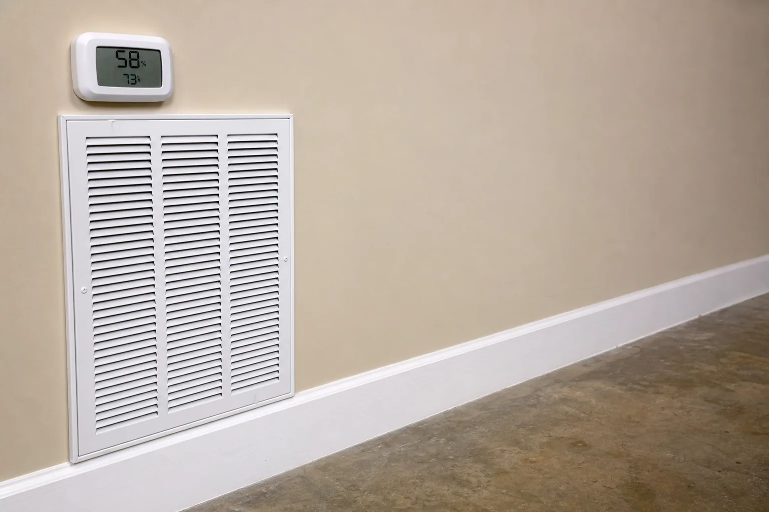 Indoor air-quality equipment in a Fairhope home hallway, duct detail