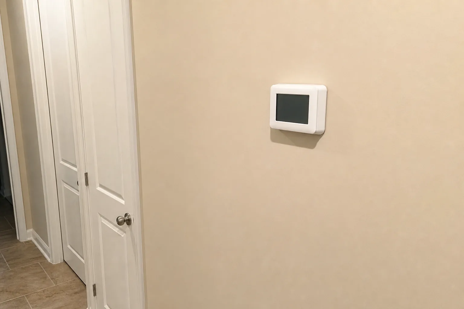 Indoor HVAC unit on an after-hours call in a Loxley home hallway, comfort-control view