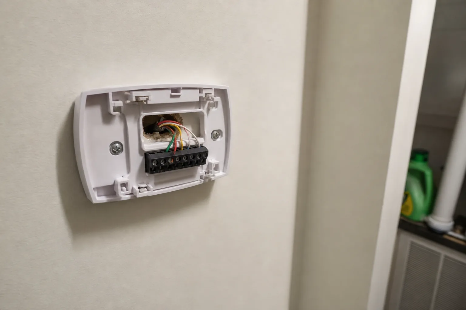 Gas furnace being serviced in a Silverhill home utility closet, duct detail
