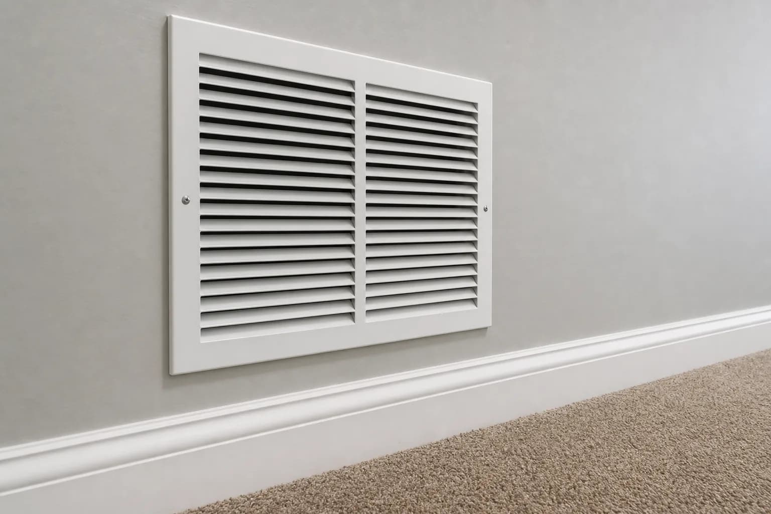 Indoor air handler and filter in a Foley home bonus room, install detail