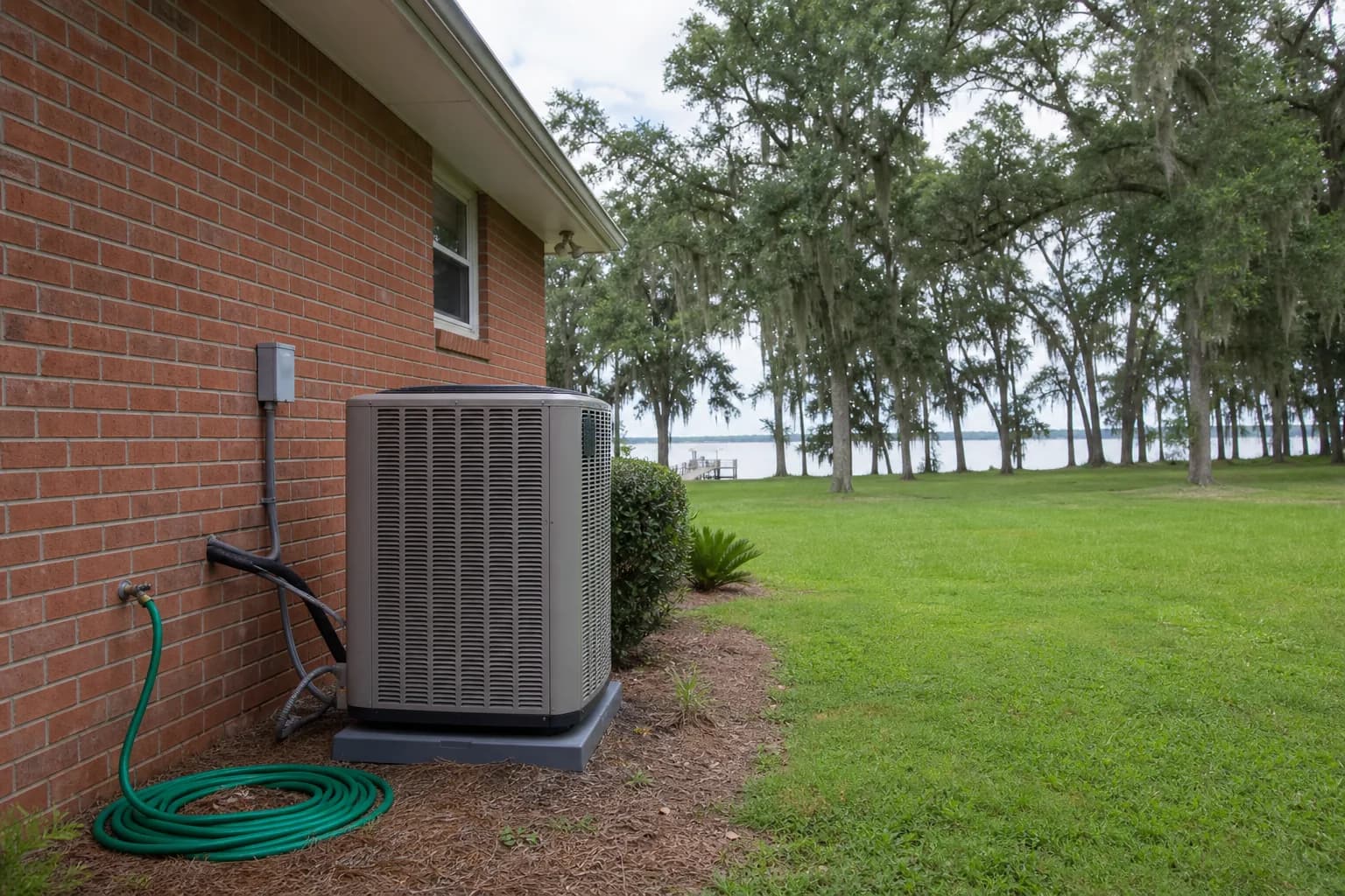 AC unit being maintained at a Lillian Mobile Bay home, coil detail, summer