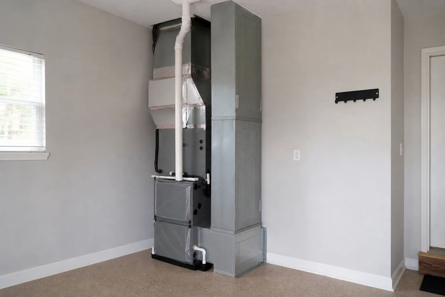 Indoor gas furnace in a Robertsdale home back room, filter detail