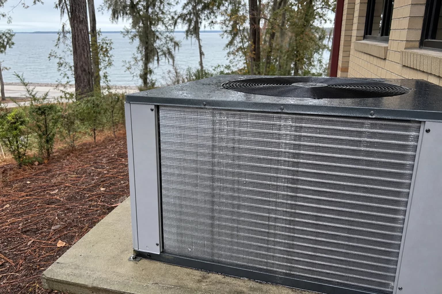 AC unit being maintained at a Daphne Mobile Bay home, routine check, fall