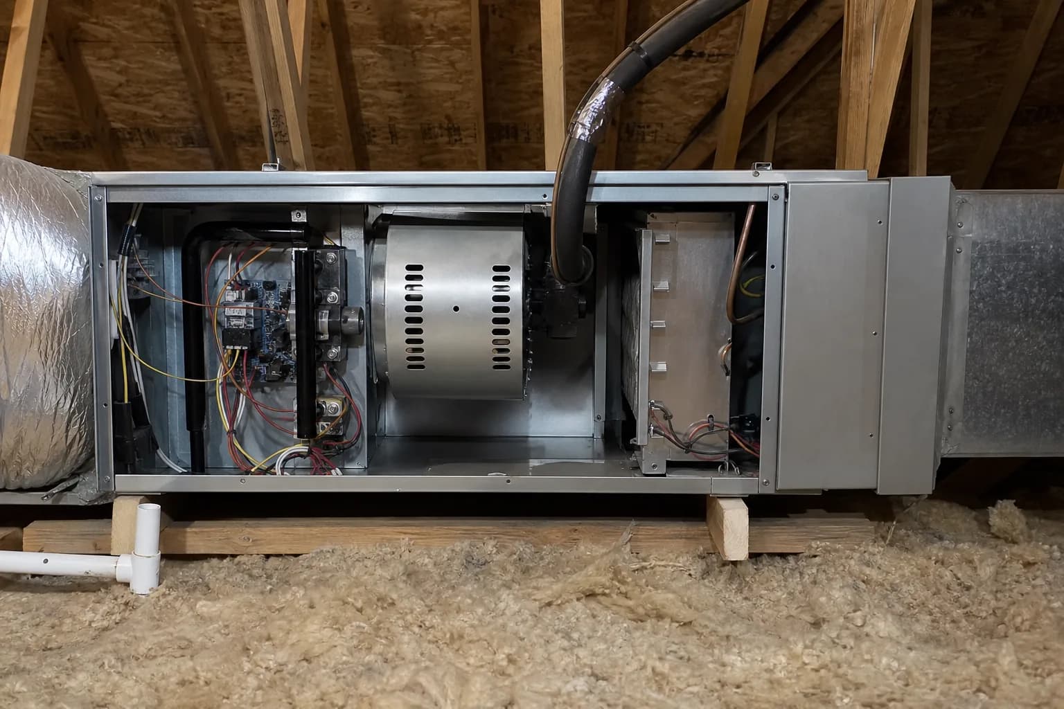 Gas furnace being serviced in a Fort Morgan home bonus room, close-up