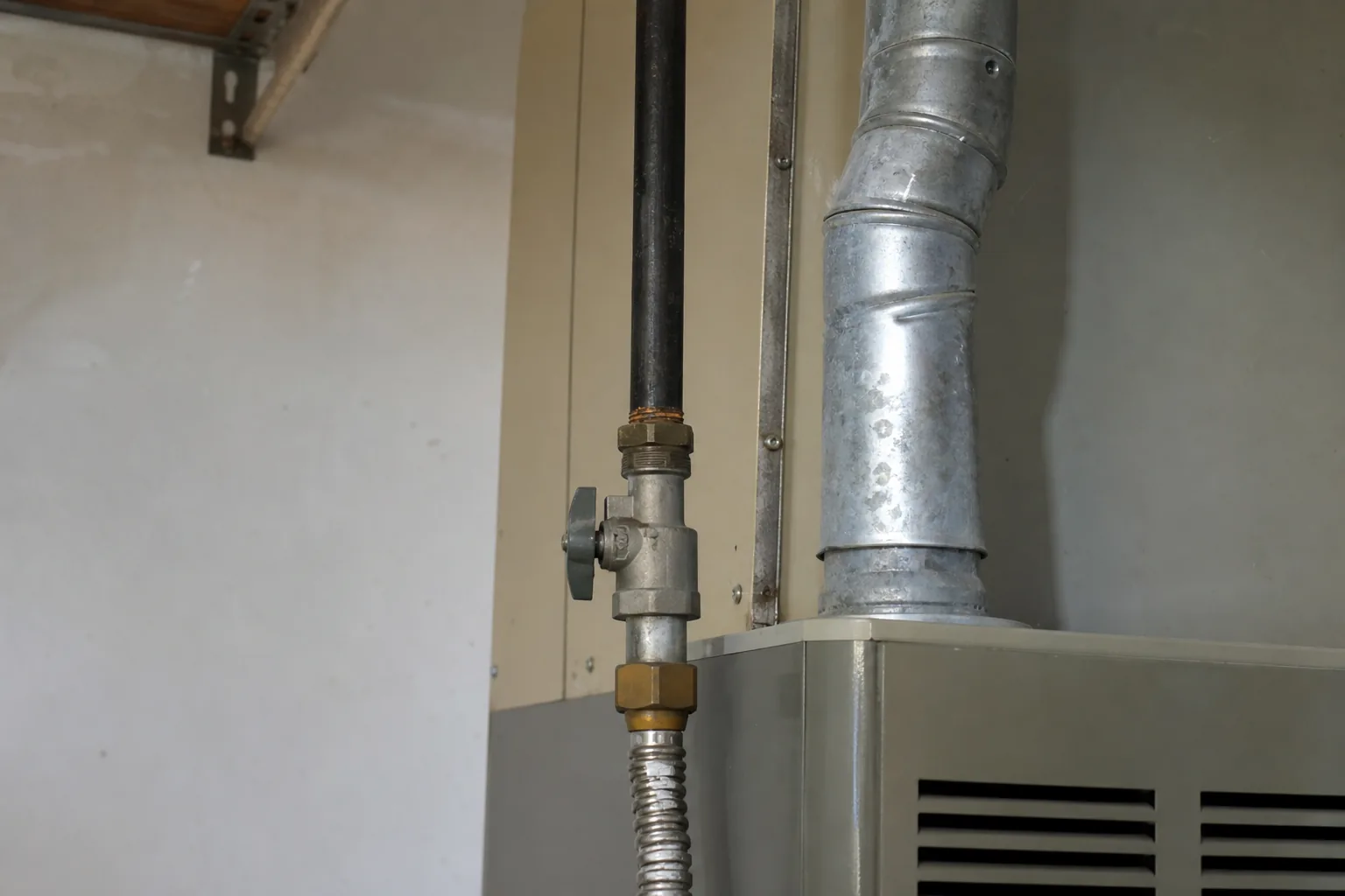 Indoor gas furnace in a Silverhill home garage, interior view